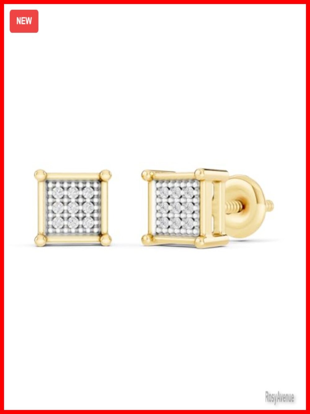 Natural Diamond Stud Earrings Yellow Plated 925 Sterling Silver